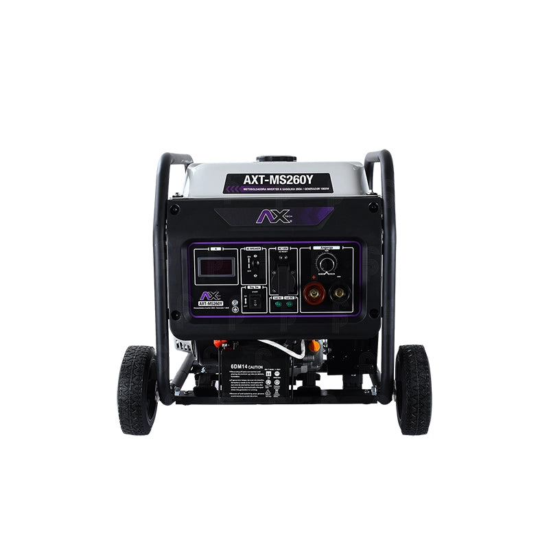 MOTOSOLDADORA Y GENERADOR A GASOLINA INVERTER, 260AMP, 110V, 14 HP, 1800Wtts, CON MARCHA Y BATERIA AXT-MS260Y