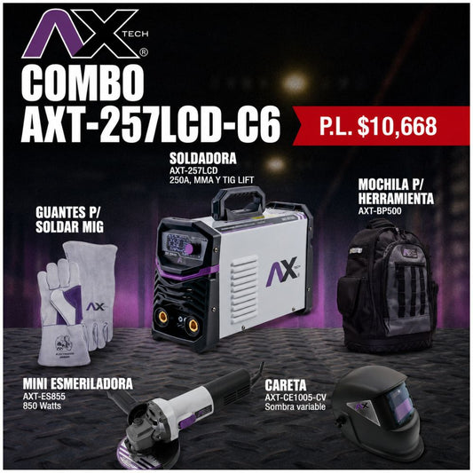 COMBO SOLDADORA INVERSOR 250 amp AX TECH BIVOLTAJE 110/220V AXT-257LCD
