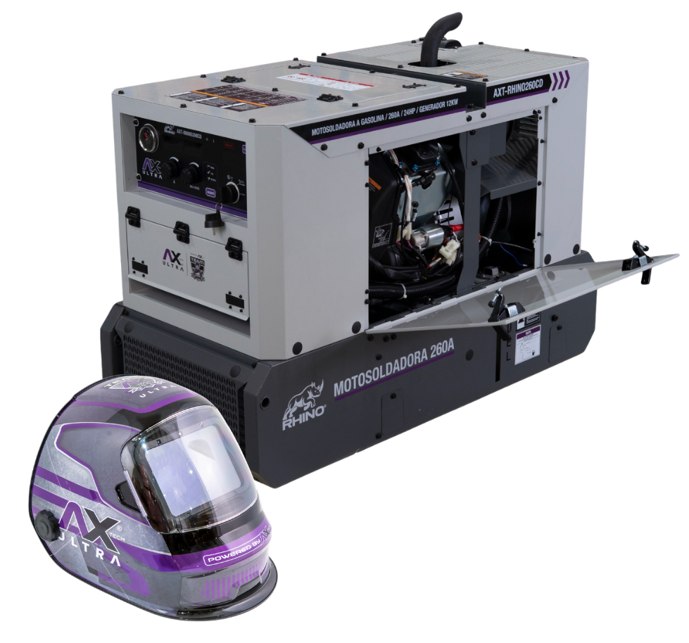 MOTOSOLDADORA A GASOLINA INVERTER INDUSTRIAL RHINO AX TECH 120/240v 260amp SOLDA Y GENERA AL MISMO TIEMPO AXT-RHINO260CD