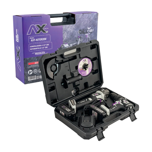 Kit inalámbrico AX TECH AXT-KITER20V con esmeriladora y rotomartillo