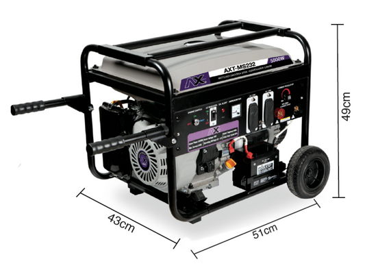 Motosoldadora y Generador a gasolina AX TECH MS232 200amp 5,500w. Encendido eléctrico y manual