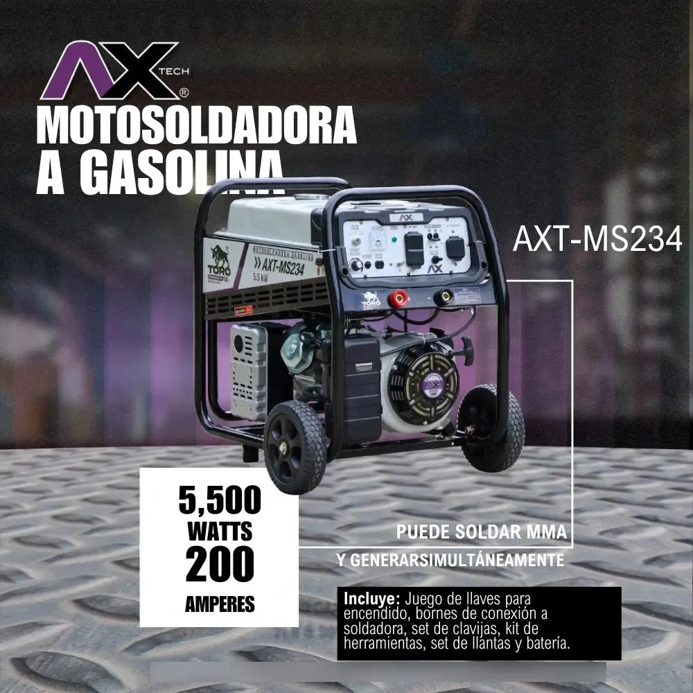 MOTOSOLDADORA A GASOLINA 50-180A  120/240V 16HP ENCENDIDO ELECTRICO Y LLANTAS