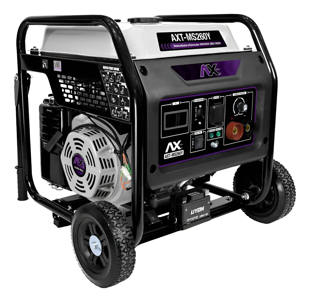 MOTOSOLDADORA Y GENERADOR A GASOLINA INVERTER, 260AMP, 110V, 14 HP, 1800Wtts, CON MARCHA Y BATERIA