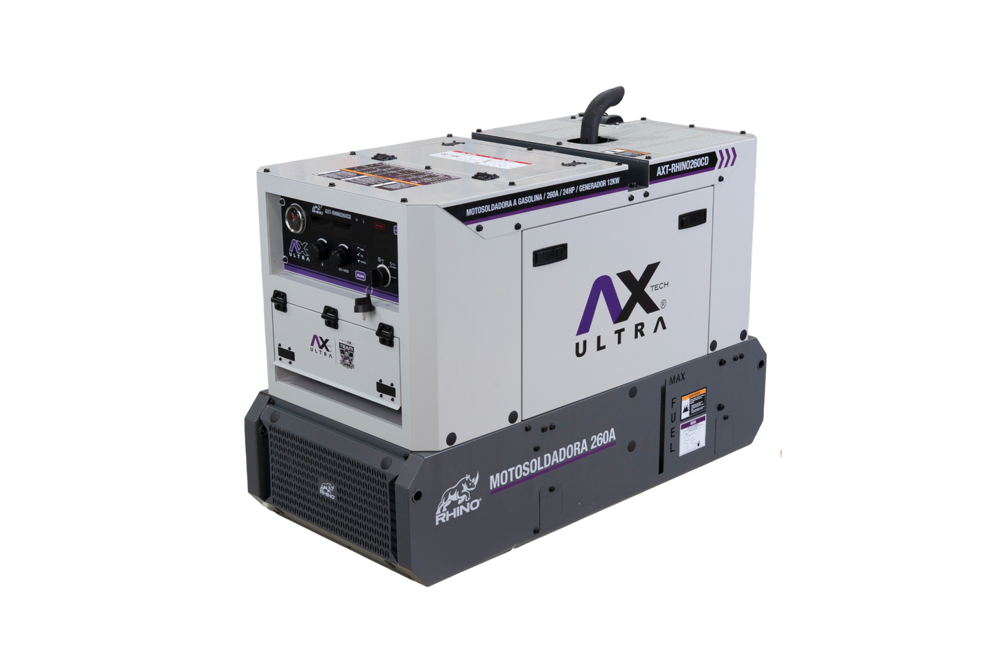 Combo MOTOSOLDADORA A GASOLINA INVERTER INDUSTRIAL RHINO AX TECH 120/240v 260amp SOLDA Y GENERA AL MISMO TIEMPO AXT-RHINO260CD