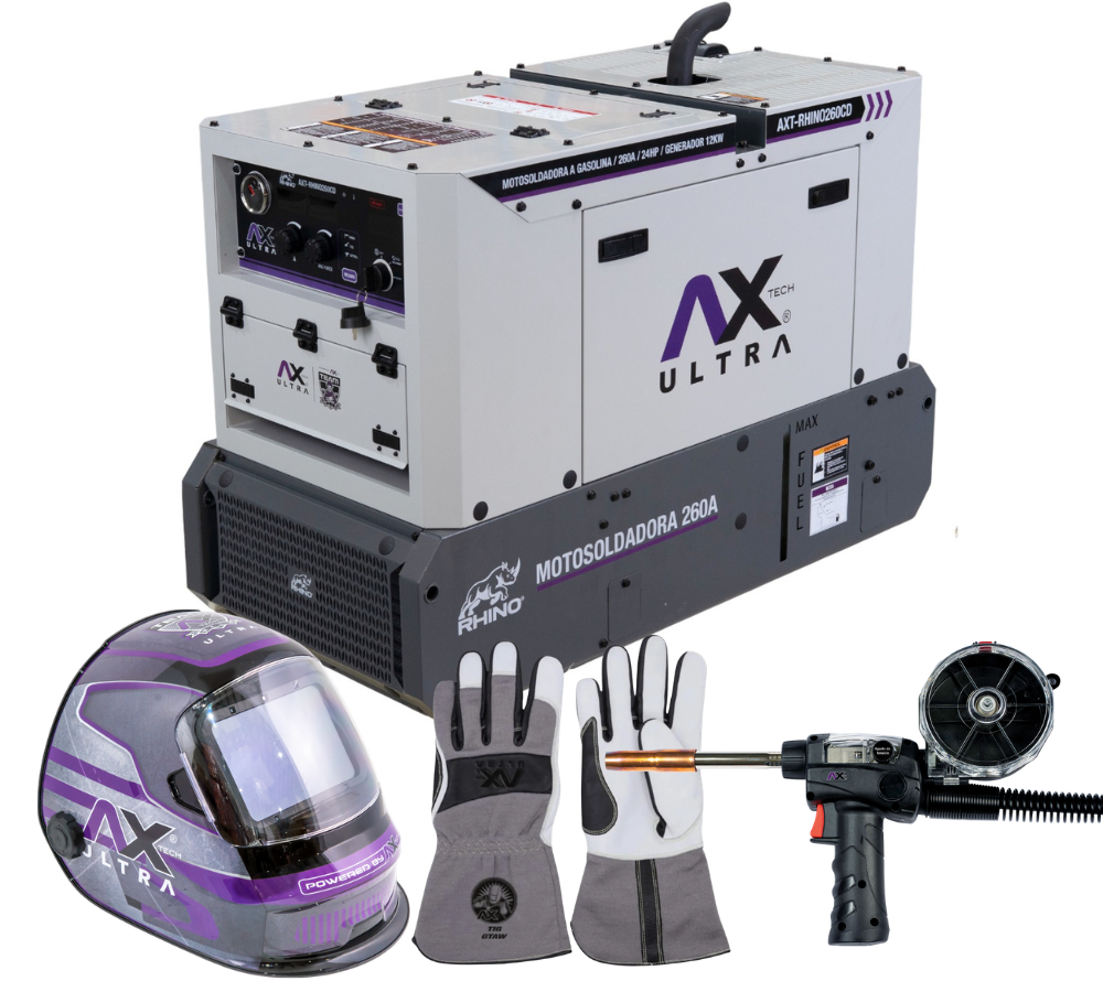 Combo MOTOSOLDADORA A GASOLINA INVERTER INDUSTRIAL RHINO AX TECH 120/240v 260amp SOLDA Y GENERA AL MISMO TIEMPO AXT-RHINO260CD
