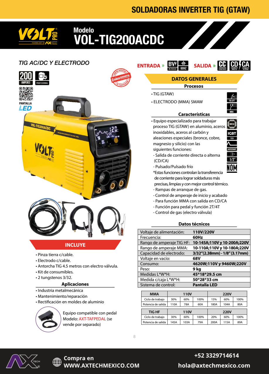 VOL-TIG200ACDC ficha técnica
