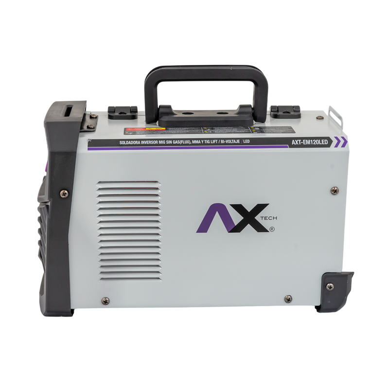 COMBO SOLDADORA INVERSOR MICROALAMBRE 1 Kg / ELECTRODO Y TIG LIFT 120A, BI VOLTAJE CON ESMERILADORA AXT-ES855, 10 DISCOS Y ROLLO DE 1 KG AXT-EM120LED-C1